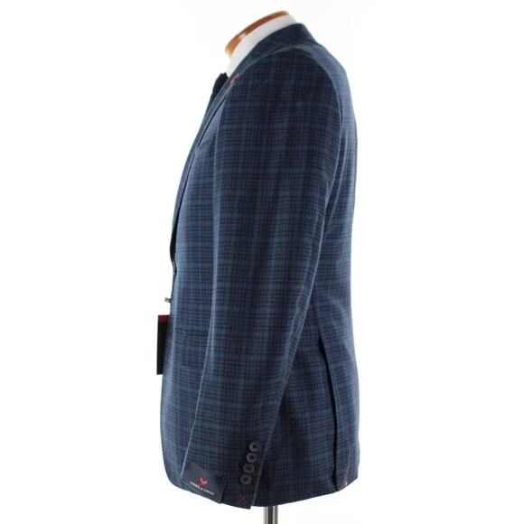 Cardinal of Canada NWT 100% Wool Sport Coat Size 40S US In Blues w/ Teal Plaid